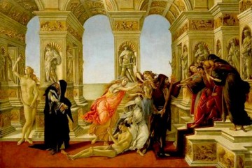 Riproduzione della "Calunnia di Apelle" di Sandro Botticelli, tavola 62x91, Firenze, Galleria degli Uffizi